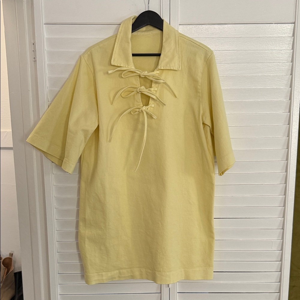 Vintage Denim Yellow Tie-Front Short Sleeve Dress size Large
